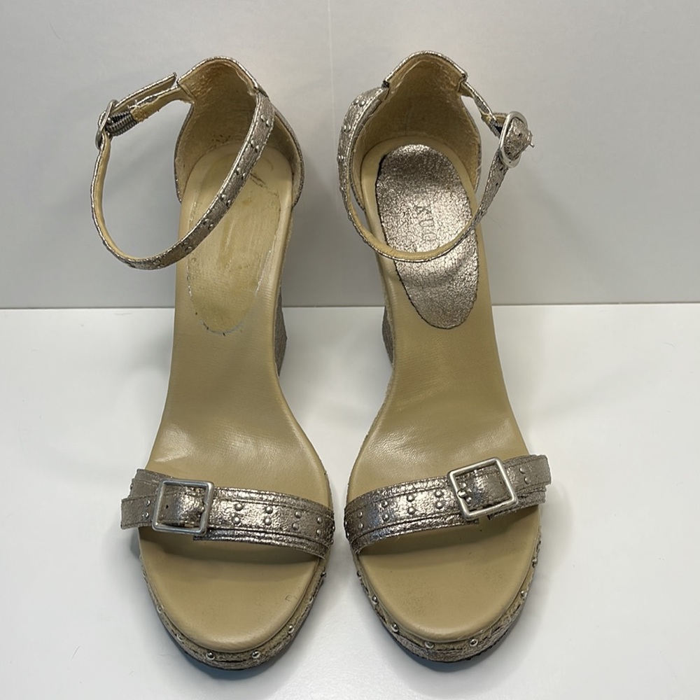J. KUO Silver Studded Wedge Sandals Size 8.5 - Picture 2 of 6
